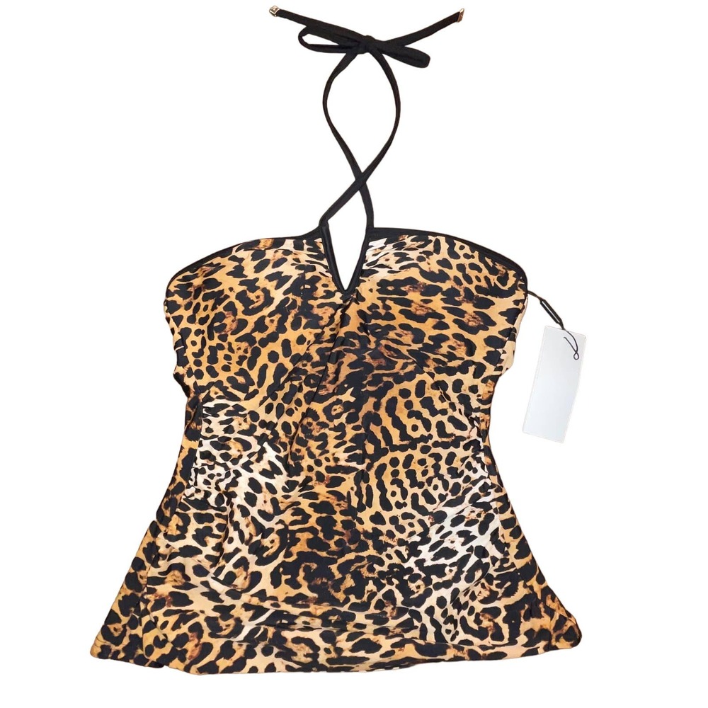 Calvin Klein Women's Animal-Print V-Wire Bandeau Halter Tankini Top XS - Picture 1 of 8